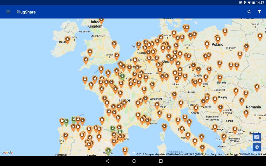PlugShare -kartta missä Euroopan latauspisteitä sähköautoille