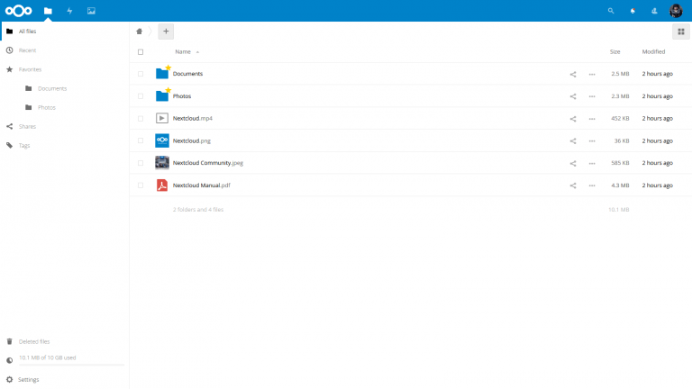 nextcloud files and folders screen shot