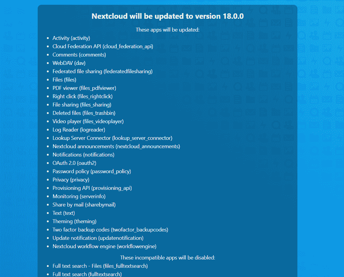 nextcloud hub 18 update